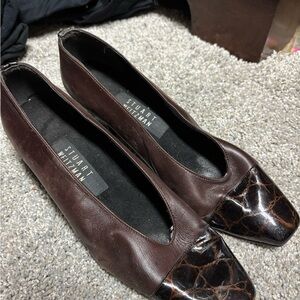 Stuart Weitzman Dark Brown and Crocodile Flats